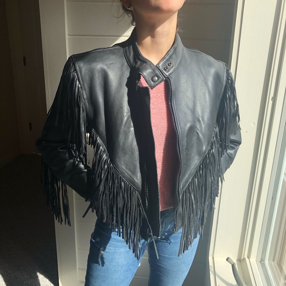 NWOT fringe black leather jacket